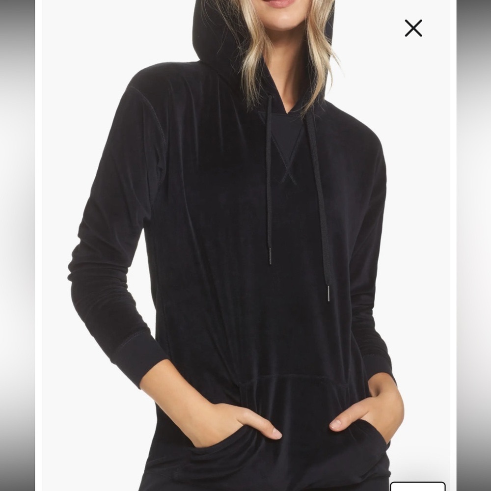 ZELLA Hashtag Velour Tunic Hoodie BLACK SIZE SMALL